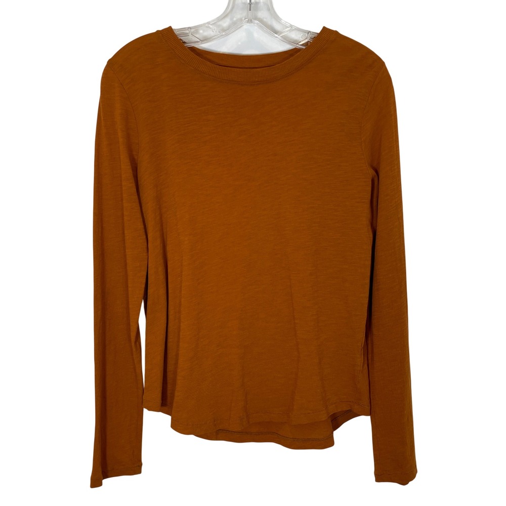 Madewell Whisper Cotton Rib-Crewneck Long Sleeve Tee Slub Pecan Brown Size S